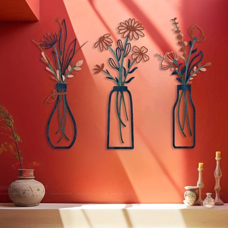 Home Decor Orange - 3 Grandes Esculturas Florais de Parede