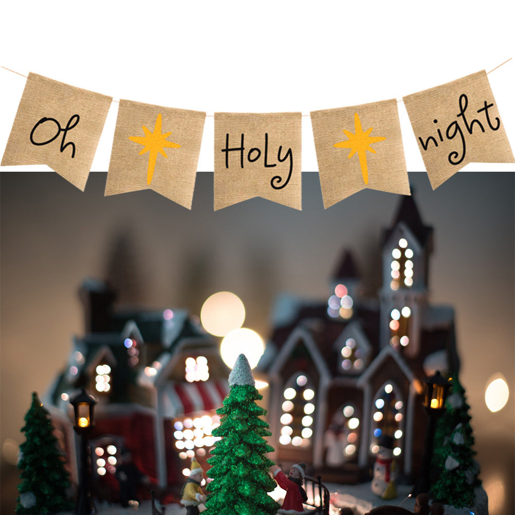 Home Decor Garland - Banner 'Oh-Holy-Night' em Linho Rústico, Guirlanda
