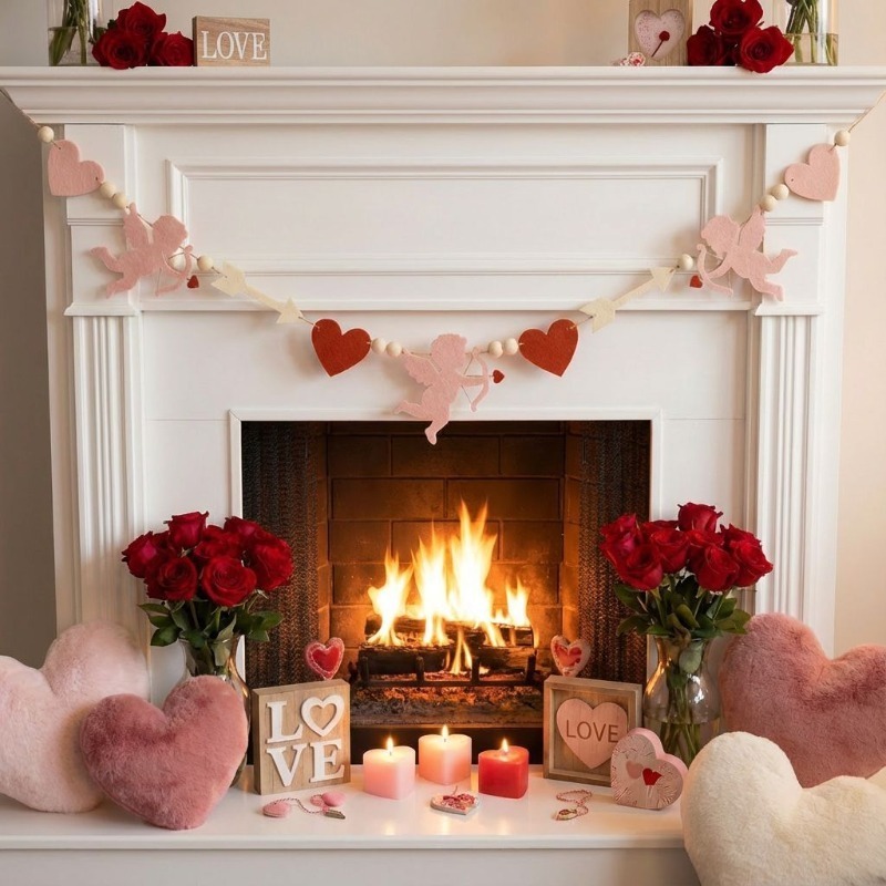 Home Decor Garland - 2026 novo vermelho rosa coração feltro