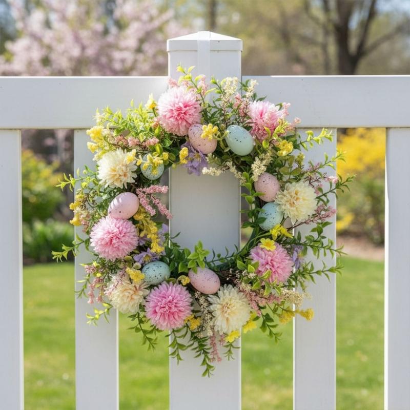 QX2E Coroa Decorativa Páscoa E - Home Decor Garland avaliação e preço