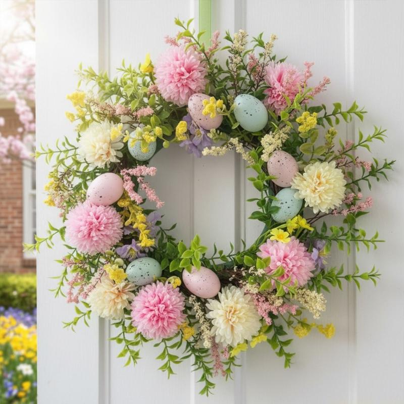 QX2E Coroa Decorativa Páscoa E - Home Decor Garland avaliação e preço