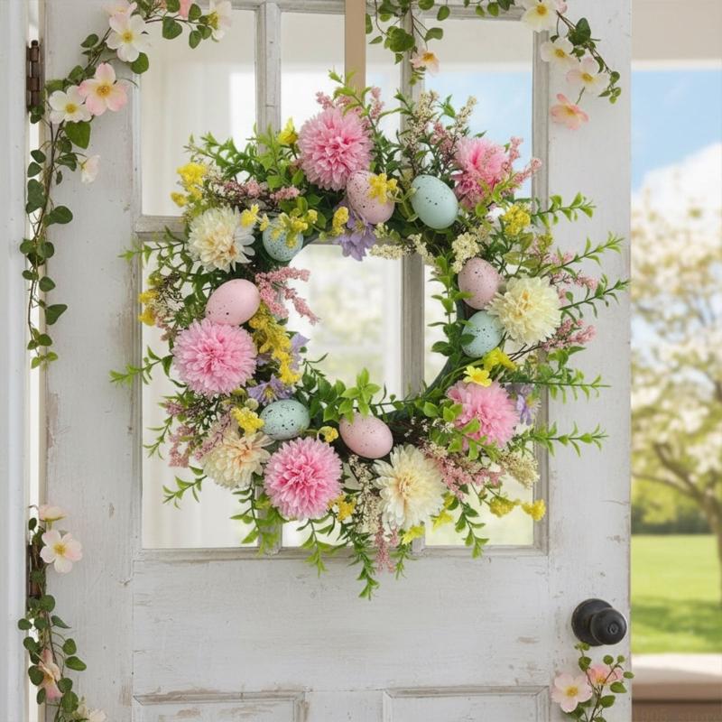 QX2E Coroa Decorativa Páscoa E - Home Decor Garland avaliação e preço